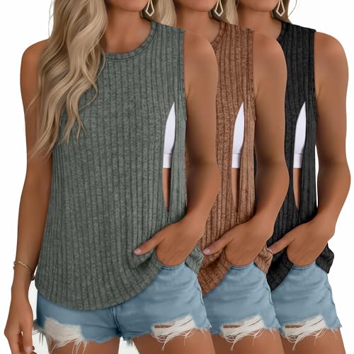 3 Pack Women's Nursing Tank Tops - color: Army Green, Coffee, Black, size: X-Large