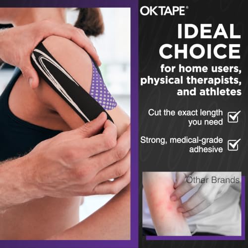 OK TAPE Synthetic Kinesiology Tape, Elastic Physical Therapy Athletic Tape - color: Black-track