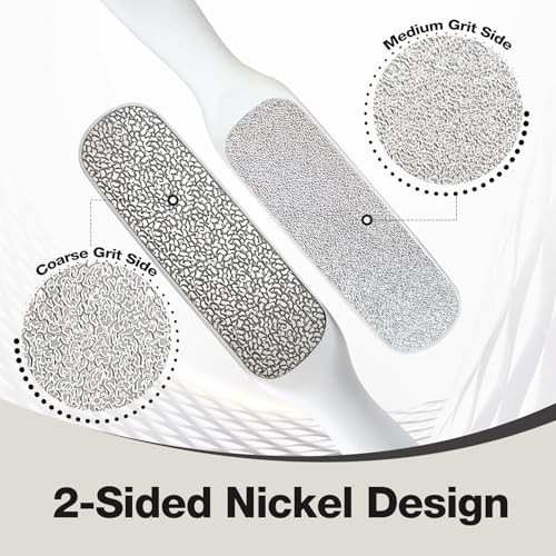 Double-Sided Nickel Foot File, Callus Remover Pedicure Exfoliator (White) - color: White