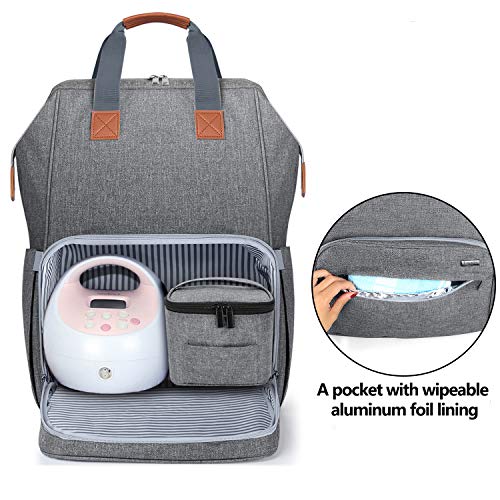 LUXJA Breast Pump Backpack Storage Bag for Cooler Bag & Laptop, Gray - color: Gray (Pump Bag)