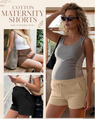 Ficerd 4 Pack Women's Maternity Athletic Shorts - color: Cream, Khaki, Brown, Black, size: X-Large