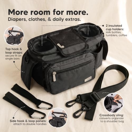 KeaBabies Stroller Organizer Bag, Stroller Caddy, Cup Holder (Matte Black) - color: Matte Black