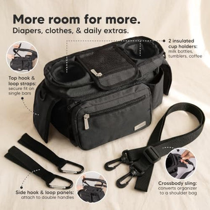 KeaBabies Stroller Organizer Bag, Stroller Caddy, Cup Holder (Matte Black) - color: Matte Black