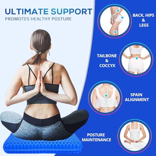 2" Extra Thick Gel Seat Cushion for Long Sitting Pressure Relief - color: Blue, size: Extra Thick - 16.5×14.5×1.96inch