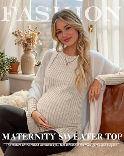3 Pack Maternity Shirts Pregnancy Sweaters Tunic Tops - color: Apricot, Coffee, Brown, size: Medium