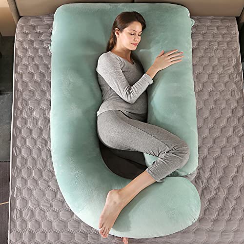 Elover U Shaped Pregnancy Pillow,Full Body Maternity Support - color: Velvet-green