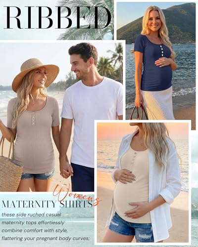 4 Pack Maternity Shirts for Women - color: Blue, Apricot, Mocha, Navy Blue, size: Small