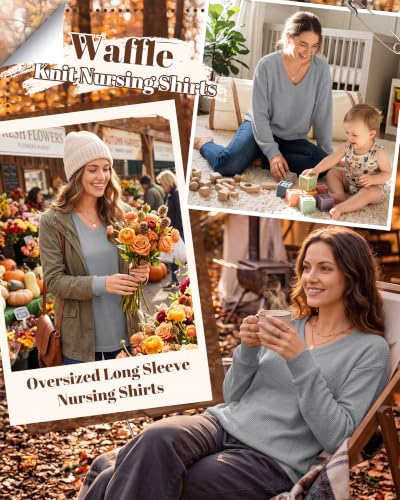 Women’s Waffle Knit Nursing Shirts Regular Fit - color: Light Gray, size: X-Large