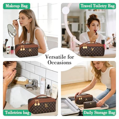Initial Makeup Bag Personalized Gift for Women Teen Girls - color: Coffee, style: C