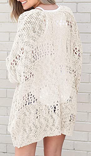Mafulus Women's Crochet Cardigan Sweaters Lightweight Summer Kimono - color: Beige, size: X-Large