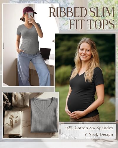 Neer 4 Pack Women's Maternity Shirts Short Sleeve - color: Black, Dark Heather Gray, Light Heather Gray, White, size: Small