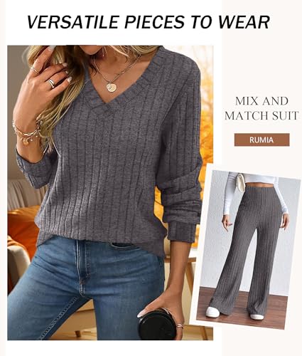 RUMIA Lounge Sets for Women Cozy Travel Matching Sweater Fall Outfits - color: Dark Grey, size: X-Large