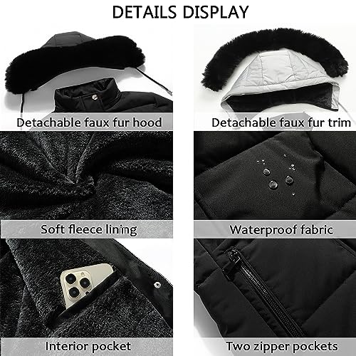 MOERDENG Women's Warm Winter Puffer Coat Waterproof Long Down Jacket - color: Black, size: 3X-Large