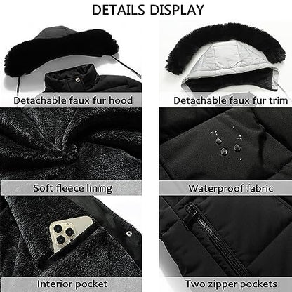 MOERDENG Women's Warm Winter Puffer Coat Waterproof Long Down Jacket - color: Black, size: 3X-Large