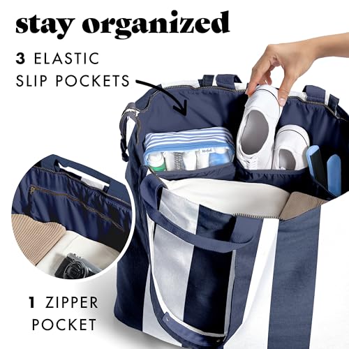 Fit & Fresh All The Things XL Beach Bag for Women, Oversized Travel Tote - color: Navy Stripe