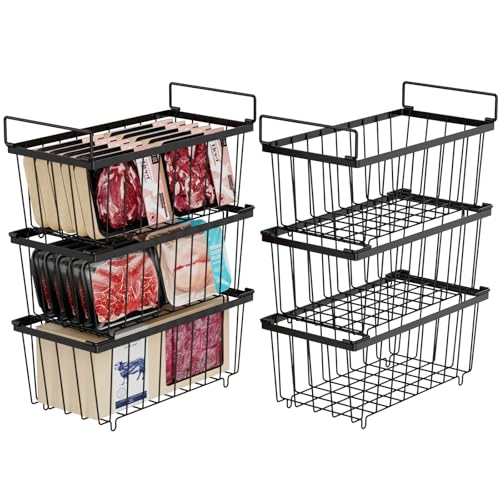 iSPECLE Deep Freezer Organizer Bins - Storage Baskets for 5-7 Cu.Ft, 6 Pack - color: 6-Pack Black (2 Columns)