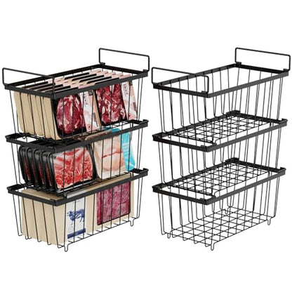 iSPECLE Deep Freezer Organizer Bins - Storage Baskets for 5-7 Cu.Ft, 6 Pack - color: 6-Pack Black (2 Columns)