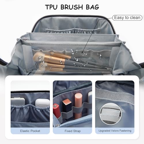 BOYATU Travel Makeup Bag for Women: 3 Pcs Set Striped Make up Bag,Black - color: A-4-Black