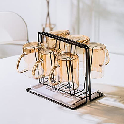 Metal Cup Drying Rack with 6 Hooks Bottle Drying Rack with Drain Tray - color: Black