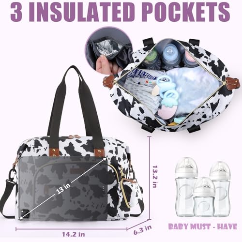 Tuwubi Diaper Bag Tote,Baby Diaper Bag with Pacifier Case - color: Cow Print, size: Medium