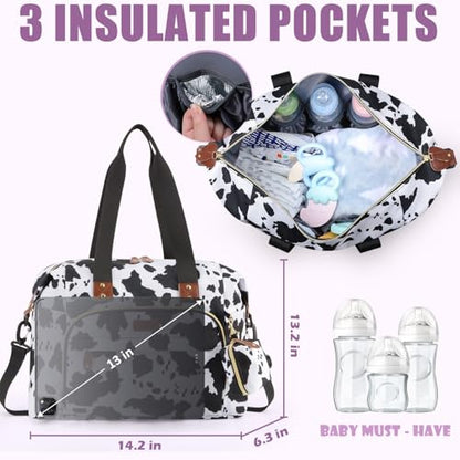 Tuwubi Diaper Bag Tote,Baby Diaper Bag with Pacifier Case - color: Cow Print, size: Medium