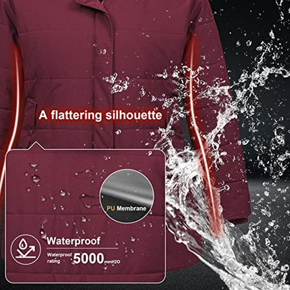 Chrisuno Women's Plus Size Winter Coat Waterproof Long Puffer Jacket Warm Thicken Parka with Removable Fur Hood - color: Wine Red, size: 6X