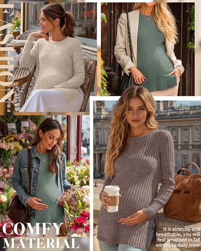 3 Pack Maternity Shirts Pregnancy Sweaters Tunic Tops - color: Coffee, Apricot, Green, size: Small