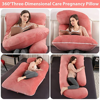 Elover U Shaped Pregnancy Pillow,Full Body Maternity Support - color: Velvet -Pink