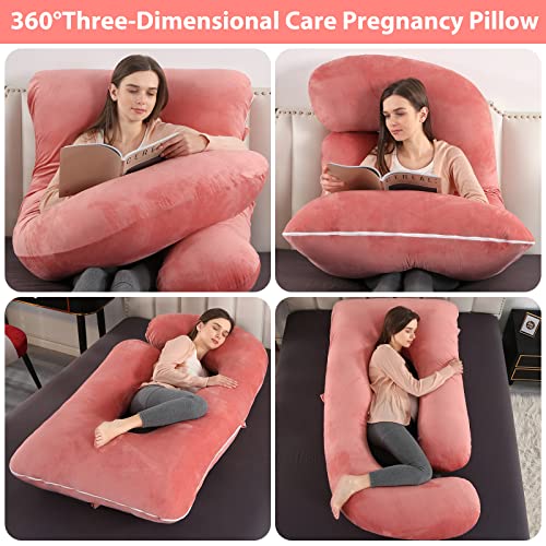 Elover U Shaped Pregnancy Pillow,Full Body Maternity Support - color: Velvet -Pink