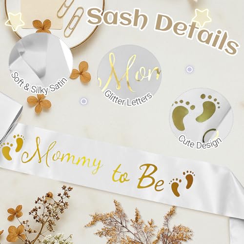 Mommy to Be Sash, White Sash Baby Shower Sashes - color: White