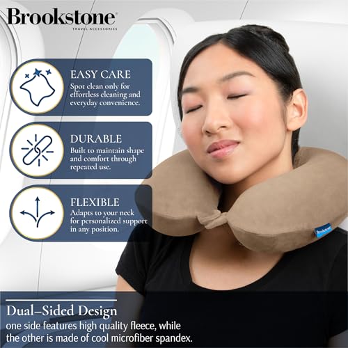 Brookstone Travel Neck Pillow Lightweight U-Shaped Memory Foam Pillow - color: Khaki
