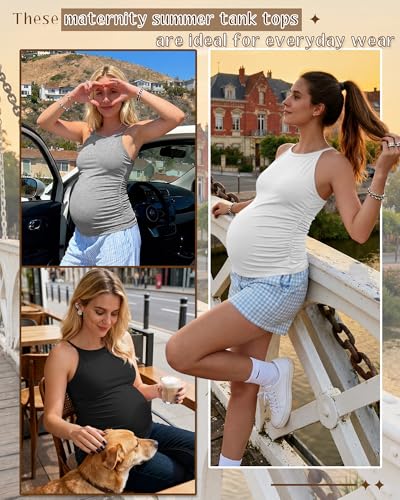 3 Pack Women's Maternity Tank Tops - color: Light Heather Gray, White, Black, size: Large