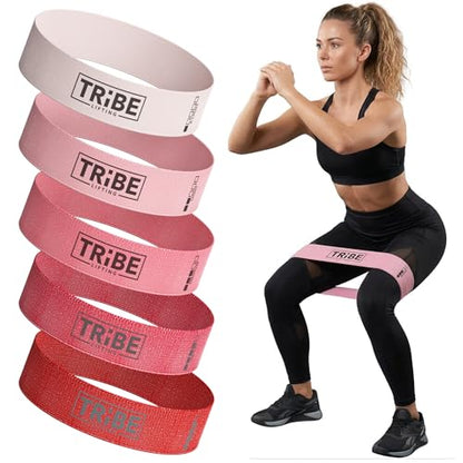 Fabric Resistance Bands for Working Out, 5-Band Set for Legs and Glutes - color: Pink