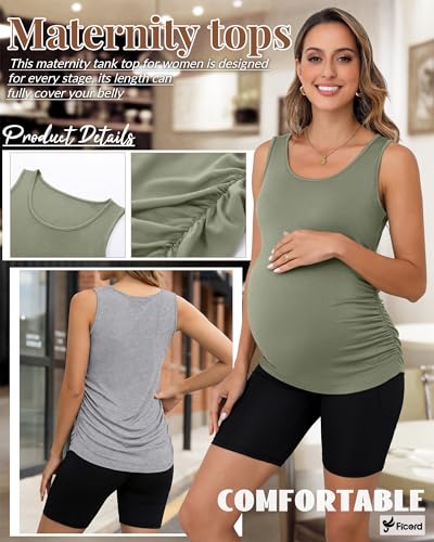 Ficerd 4 Pcs Womens Maternity Sleeveless Tank Tops - color: Army Green, Light Heather Gray, White, Black, size: Medium