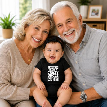 CBTwear Caution I Have a Crazy Uncle Funny Baby Bodysuit - color: Black, size: 12 Months