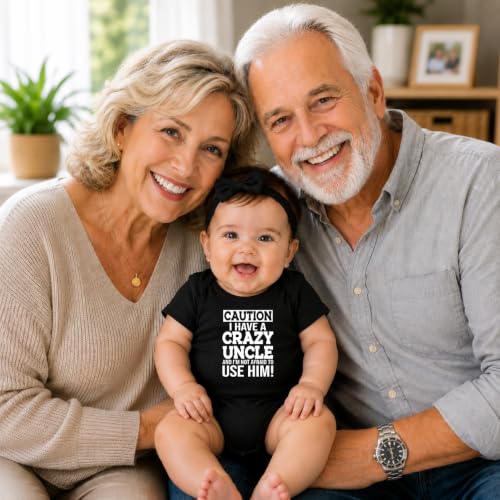CBTwear Caution I Have a Crazy Uncle Funny Baby Bodysuit - color: Black, size: 6 Months