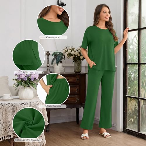 Netsmile Lounge Sets for Women Fall Pajamas 2 Piece Pjs Postpartum Outfits - color: Dark Green, size: X-Large