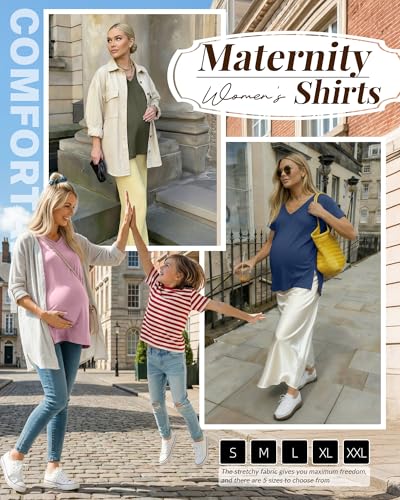Ficerd 3 Pack Women's Maternity Shirts - color: Army Green, Muted Pink, Hazy Blue, size: Medium