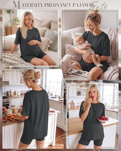 Huukeay Women's Maternity Set 2 Piece Outfits - color: Dark Gray, size: Small