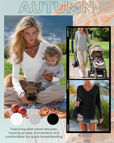 Huukeay 3 Pack Maternity Nursing Tops Breastfeeding Shirts - color: Black, Gray, White, size: Medium