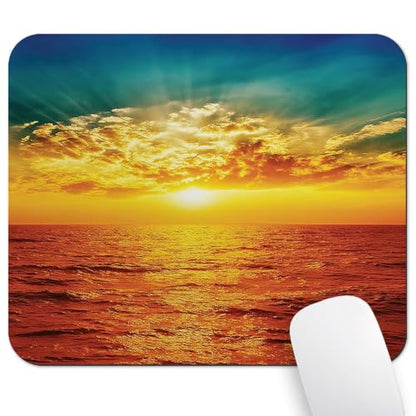 Gold Ocean Sunset View Mouse Pad, Majestic Nature Sea Waves Scene Desk Mat - color: Custom Designs Art 013