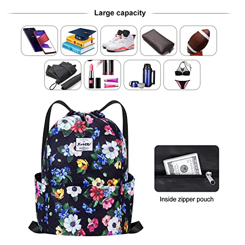XEYOU Drawstring Backpack Bag Sport Gym Sackpack Beach Cinch Bag - color: Colorful Flowers