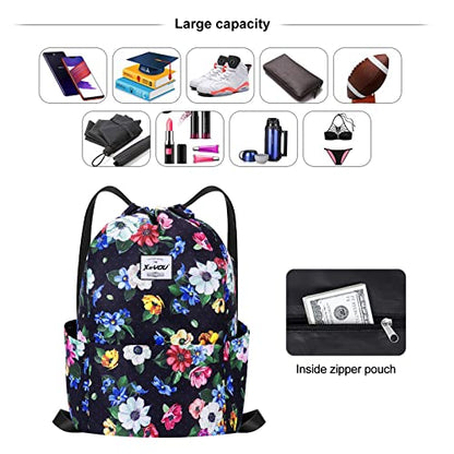 XEYOU Drawstring Backpack Bag Sport Gym Sackpack Beach Cinch Bag - color: Colorful Flowers