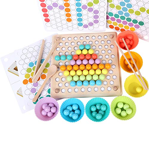 QZMTOY Wooden Peg Board Beads Game, Learning Montessori Toys,Color Sorting Stacking Matching Toys for Toddlers, Counting Toy for Kids, Educational Games for Fine Motor Math, Gift for Girls and Boys