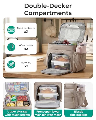 BAGSMART Puffy Insulated Lunch Bag, Lightweight Large 14L Double Deck Camel - color: Camel, size: 14 l