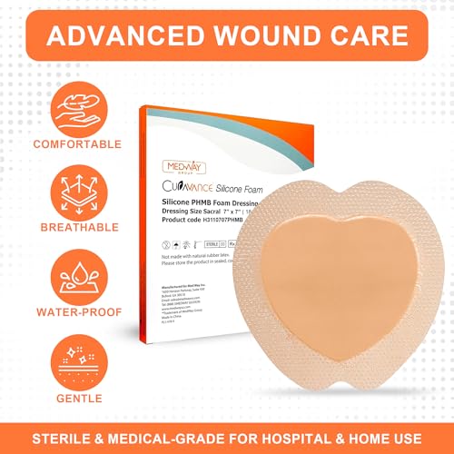 CuraVance Antibacterial Bordered Silicone Foam Dressing, 7"x7" Box of 5 - style: 7"x7" PHMB