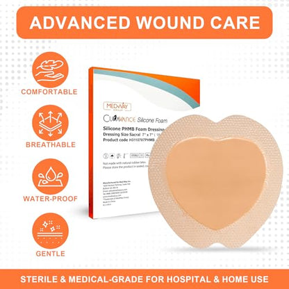 CuraVance Antibacterial Bordered Silicone Foam Dressing, 7"x7" Box of 5 - style: 7"x7" PHMB