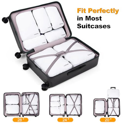 Lumesner 8 Set Compression Packing Cubes, Travel Suitcase Organizers - color: White