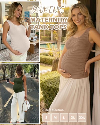 Ficerd 4 Pack Women's Maternity Tank Cotton Tops - color: Coffee, Army Green, Apricot, Light Coffee, size: Medium