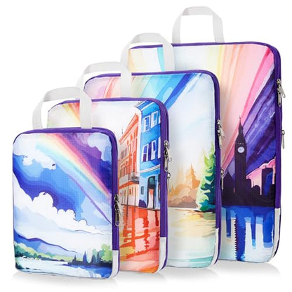 Gonex 4-Piece Compression Packing Cubes, Expandable Travel Organizers - color: Rainbow, size: 4 Set